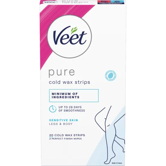 Veet Pure Cold Wax Strips Jalat & Keho Herkälle iholle 20 kpl