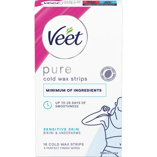 Veet Pure Cold Wax Strips Bikiniraja & Kainalot Herkälle iholle 16 kpl
