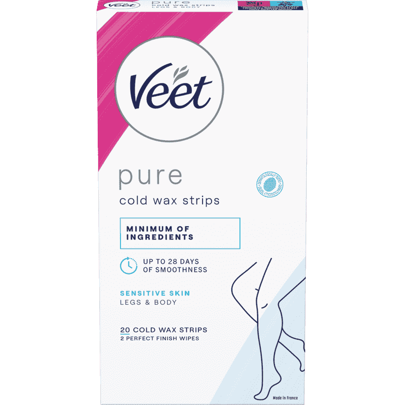 Veet Pure Cold Wax Strips Jalat & Keho Herkälle iholle 20 kpl