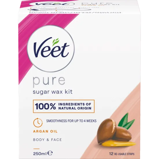 Veet Pure Sugar Wax Kit Arganöljyä Keho & Kasvot 250 ml